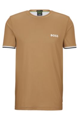 Hugo Boss Boss X Matteo Berrettini Logo Crew-neck T-shirt With Signature Stripes In Beige