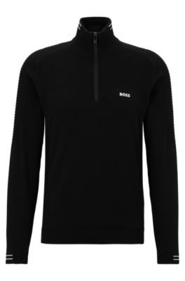BOSS - Organic-cotton zip-neck sweater with logo print