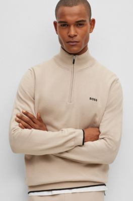 BOSS - Organic-cotton zip-neck sweater with curved logo