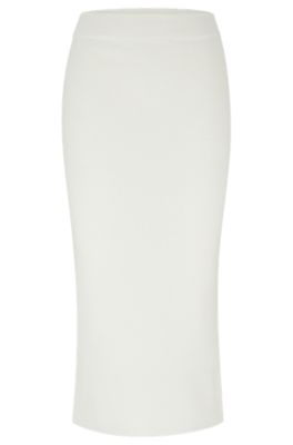 Hugo Boss Slim-fit Knitted Midi Skirt With Wool And Alpaca In White