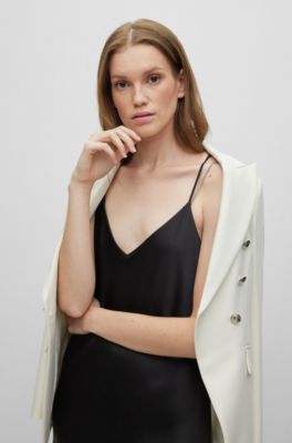 BOSS Satin midi slip dress with chain strap detailing