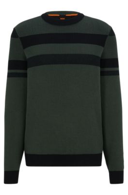 BOSS - Block-stripe sweater in an organic-cotton blend
