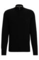 Organic-cotton zip-neck sweater with embroidered logo, Black