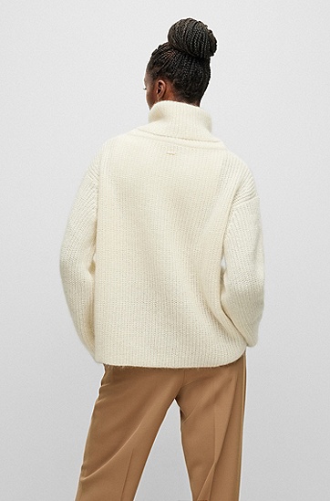 BOSS 博斯大版型羊毛混纺高领毛衣,  118_Open White