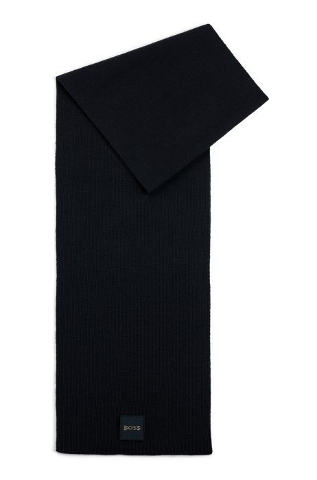 Geribde sjaal met metalen logoletters, Zwart