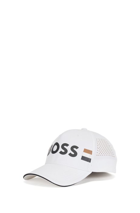 Cappellino in twill con logo e righe tipiche del marchio, Bianco