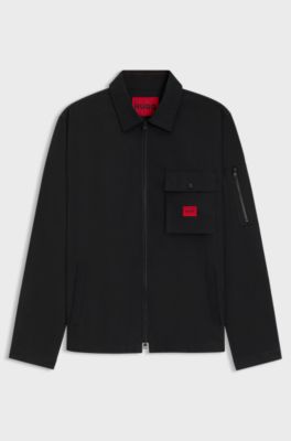 Zip-up cotton-blend canvas overshirt with logo label, Black