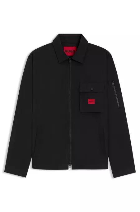 Zip-up cotton-blend canvas overshirt with logo label