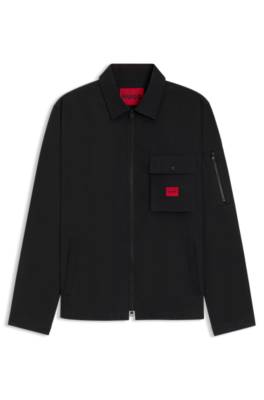 Zip-up cotton-blend canvas overshirt with logo label 1