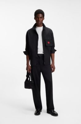 Zip-up cotton-blend canvas overshirt with logo label, Black