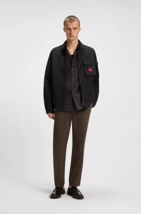 Zip-up cotton-blend canvas overshirt with logo label