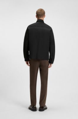 Surchemise zipp&eacute;e en toile de coton m&eacute;lang&eacute; avec &eacute;tiquette logo, Noir