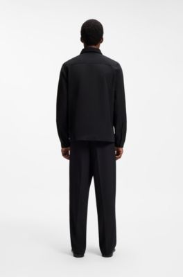 Zip-up cotton-blend canvas overshirt with logo label, Black