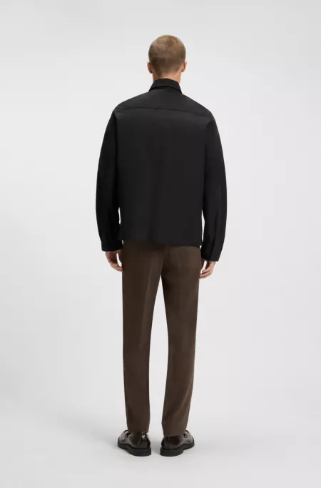 Zip-up cotton-blend canvas overshirt with logo label