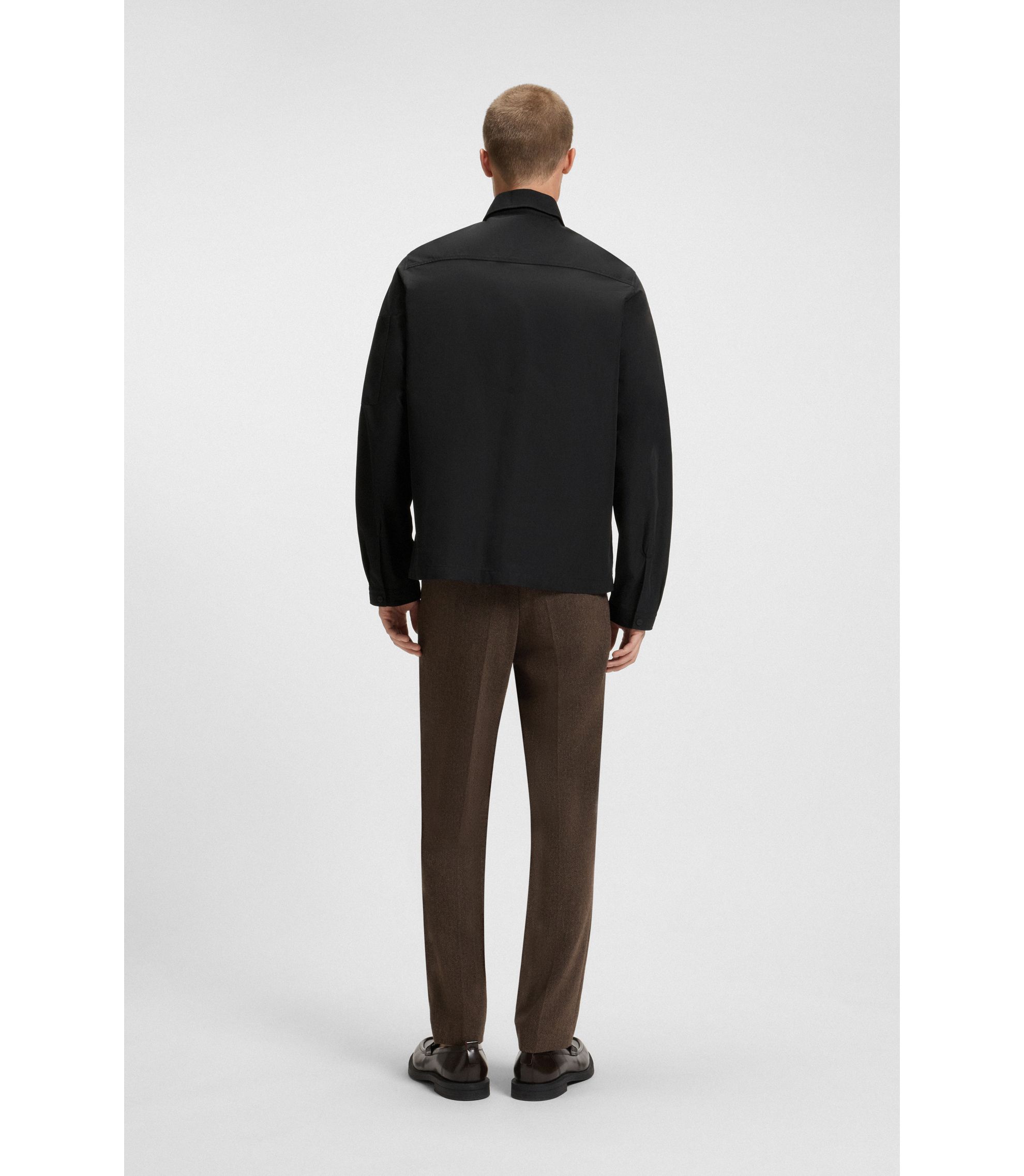 HUGO - Zip-up cotton-blend canvas overshirt with logo label - Black