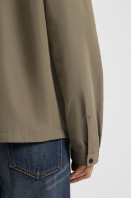 Zip-up cotton-blend canvas overshirt with logo label, Grey
