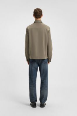 Camisa con cremallera en loneta de mezcla de algod&oacute;n con etiqueta con logo, Gris