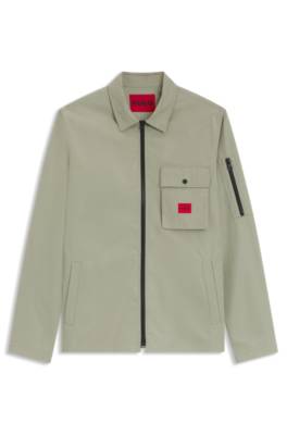 Zip-up cotton-blend canvas overshirt with logo label 1
