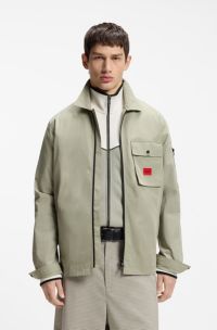 Zip-up cotton-blend canvas overshirt with logo label, Light Green