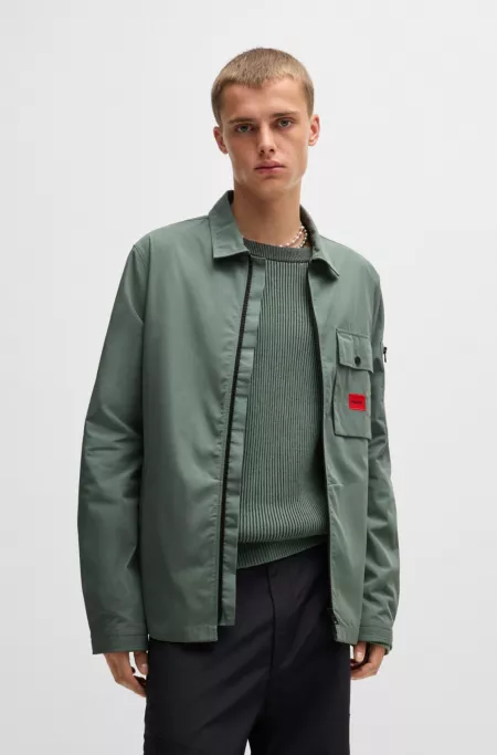 Zip-up cotton-blend canvas overshirt with logo label