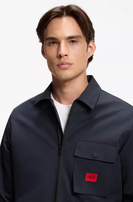 Canvas-Overshirt aus Baumwoll-Mix mit Reißverschluss und Logo-Label