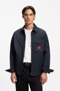Zip-up cotton-blend canvas overshirt with logo label, Dark Blue
