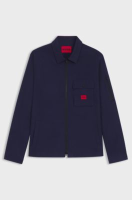 Canvas-Overshirt aus Baumwoll-Mix mit Rei&szlig;verschluss und Logo-Label, Dunkelblau