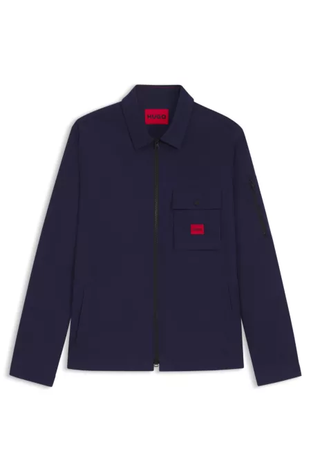 Zip-up cotton-blend canvas overshirt with logo label