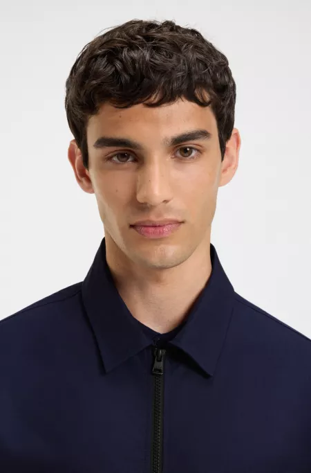 Zip-up cotton-blend canvas overshirt with logo label