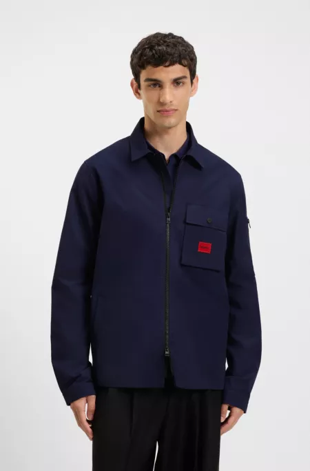 Zip-up cotton-blend canvas overshirt with logo label