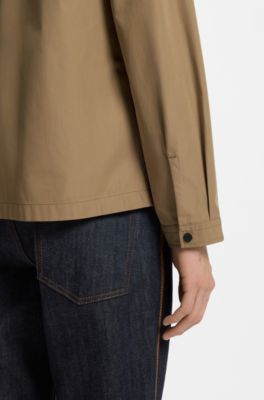Sovracamicia in tela di misto cotone con zip ed etichetta con logo, Beige