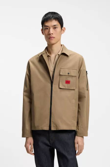Surchemise zippée en toile de coton mélangé avec étiquette logo