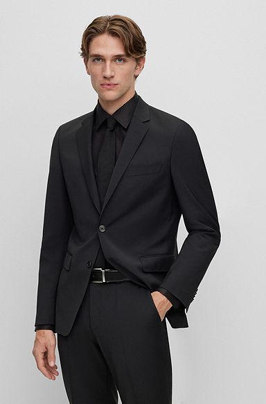 Slim-fit jacket in a virgin-wool blend, Black