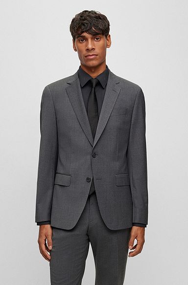 Slim-fit jacket in a virgin-wool blend, Dark Grey