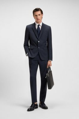 Slim-fit jacket in a virgin-wool blend, Dark Blue
