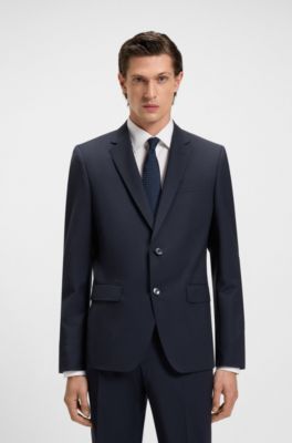 Slim-fit jacket in a virgin-wool blend, Dark Blue