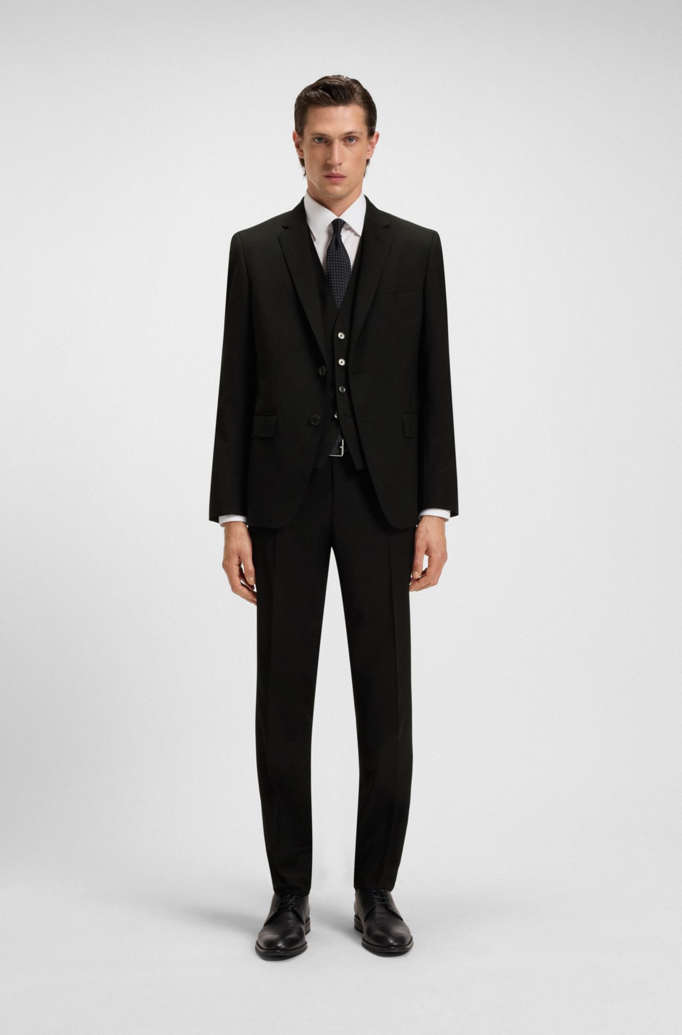 BOSS - スリムフィットパンツ バージンウールブレンド - ブラック