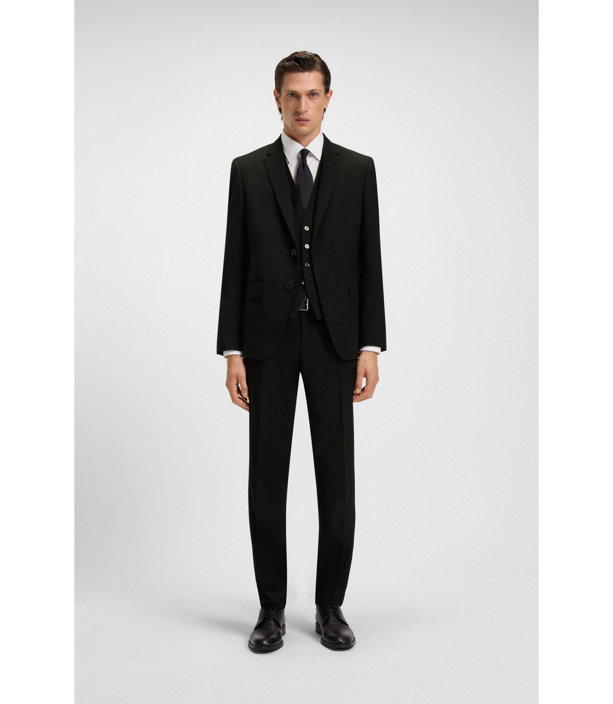 BOSS スリムフィットパンツ バージンウール　ブラック BOSS - スリムフィットパンツ バージンウールブレンド - ブラック