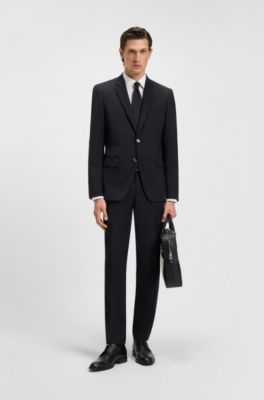 Slim-fit trousers in a virgin-wool blend, Dark Blue