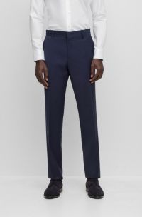 Pantalon Slim Fit en laine vierge mélangée, Bleu foncé