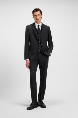 Slim-fit waistcoat in a virgin-wool blend, Black