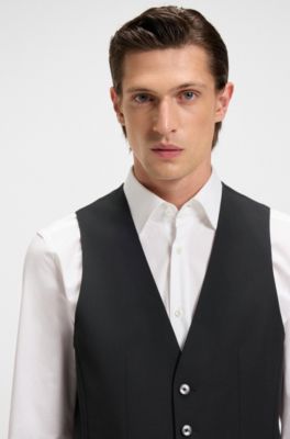 Slim-fit waistcoat in a virgin-wool blend, Black