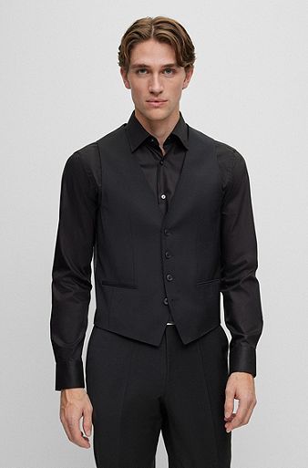 Slim-fit waistcoat in a virgin-wool blend, Black