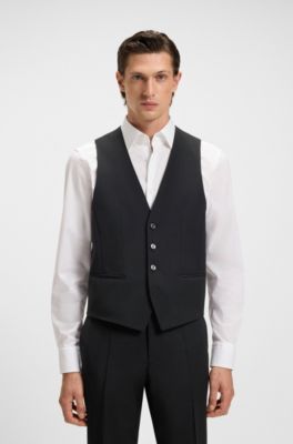 Slim-fit waistcoat in a virgin-wool blend, Black