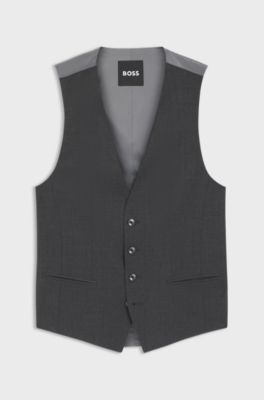 Gilet Slim Fit en laine vierge m&eacute;lang&eacute;e, Gris sombre