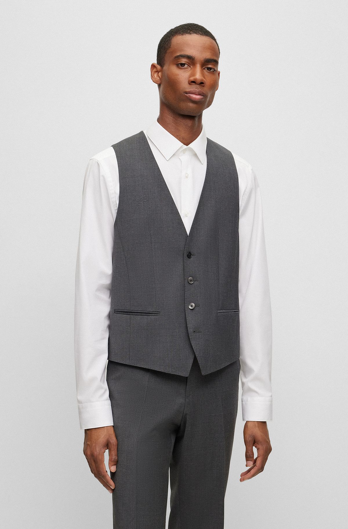 Slim-fit waistcoat in a virgin-wool blend, Dark Grey