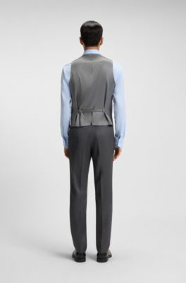 Gilet Slim Fit en laine vierge m&eacute;lang&eacute;e, Gris sombre