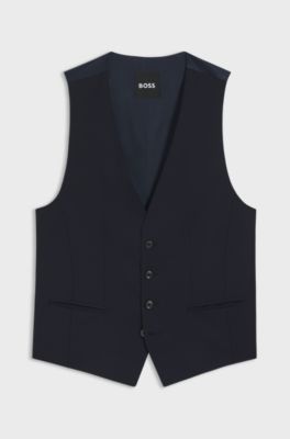 Slim-fit waistcoat in a virgin-wool blend, Dark Blue