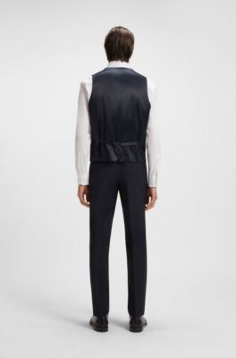 Slim-fit waistcoat in a virgin-wool blend, Dark Blue