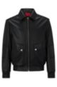 Logo-studded leather jacket with detachable sleeves, Black